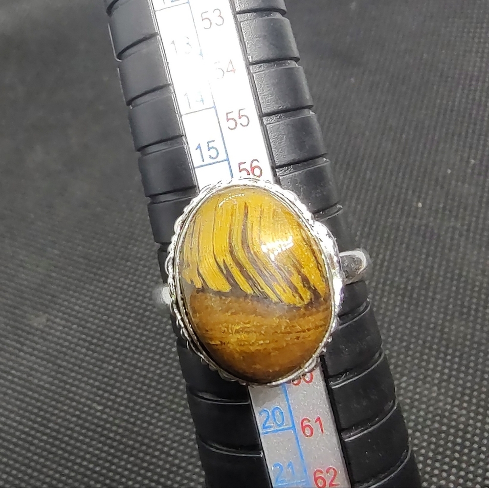 Polished Brown Stone 925 Sterling Silver size 8.5